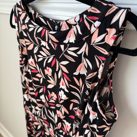 Talbots Sleeveless Floral Ruffle Hem Dress Back Zip Stretch Black Pink Sz 10P - Picture 4 of 10